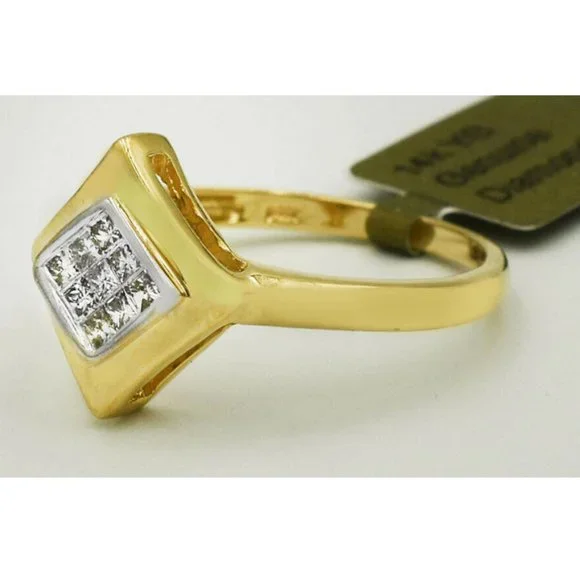 Genuine 0.36 Cts Princess Diamonds Ring 14k Gold